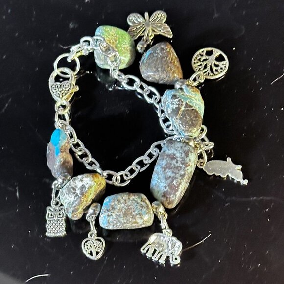 Crescent Valley Turquoise Nugget Bracelet Natural Tree of Life Elephant Owl - Picture 4 of 8